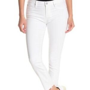 White Raw Hem Skinny Cropped Ankle Jeans